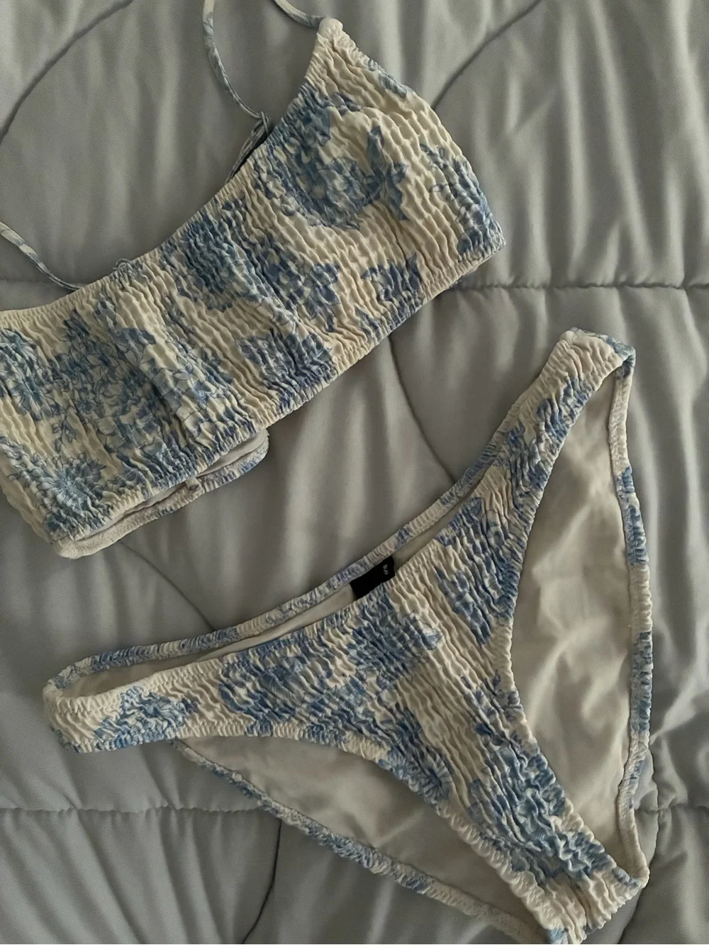triangl swimwear White and Light Blue Smocked Bikini Set
